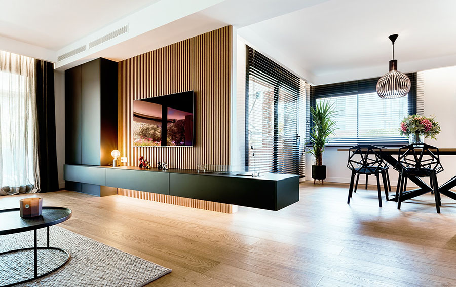 Detalle del mueble a medida del salón del piso de Sant Cugat del Vallés